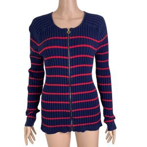 Vintage Lauren Ralph Lauren Sweater Womens Large Ribbed Blue Red Striped